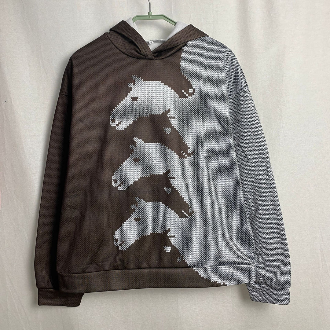 Damer hoodie med kreativt hästmönster och bekväm passform Mirla-Eva Jonsson