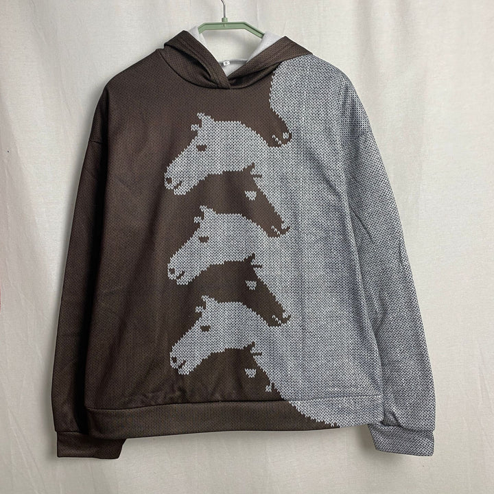 Damer hoodie med kreativt hästmönster och bekväm passform Mirla-Eva Jonsson