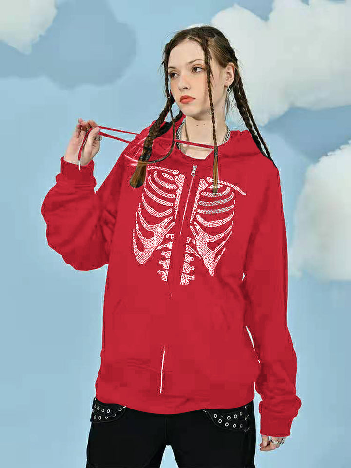 Damer hoodie med modern skeletttryck Eva Jonsson-Eva Jonsson