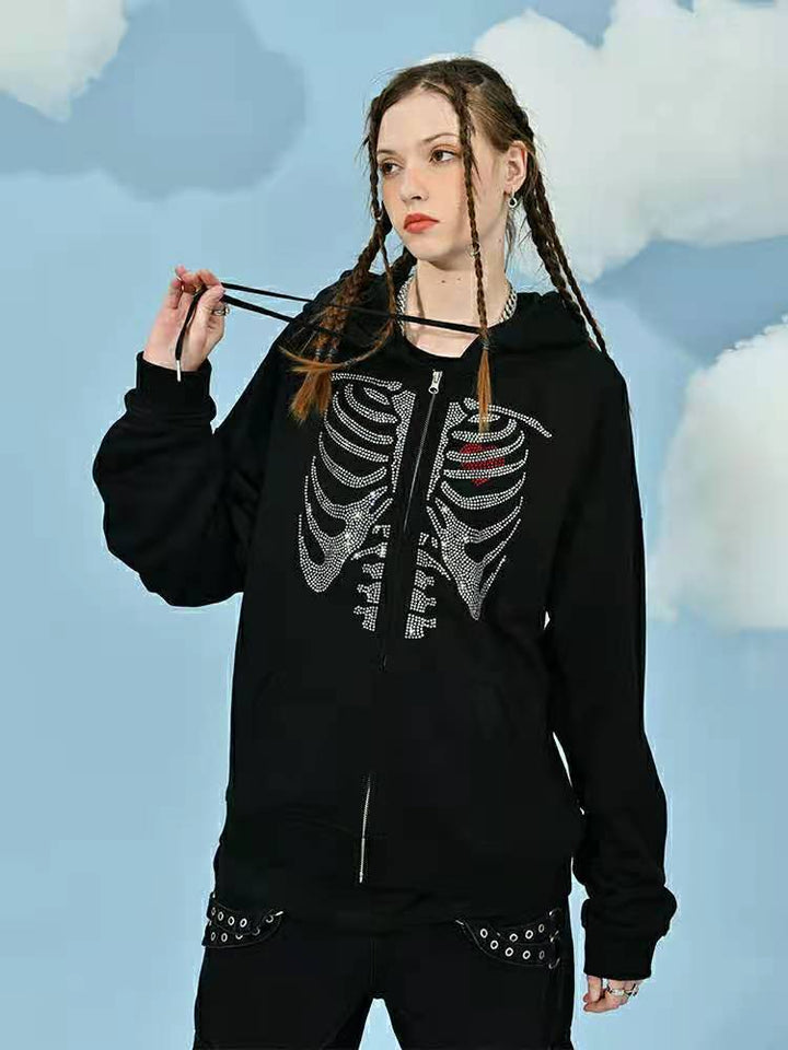 Damer hoodie med modern skeletttryck Eva Jonsson-Eva Jonsson