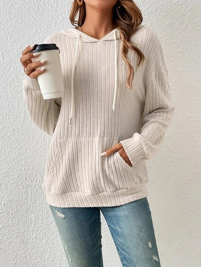 Damer hoodie med ribbad struktur och känguruficka Mirla-Eva Jonsson