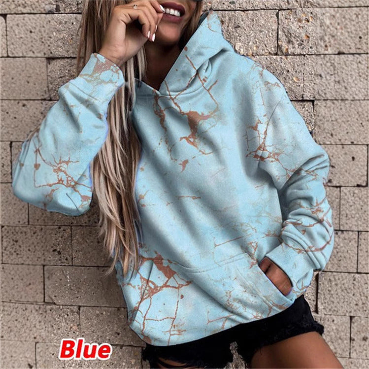 Damer hoodie med stiligt marmor-mönster Mirla-Eva Jonsson