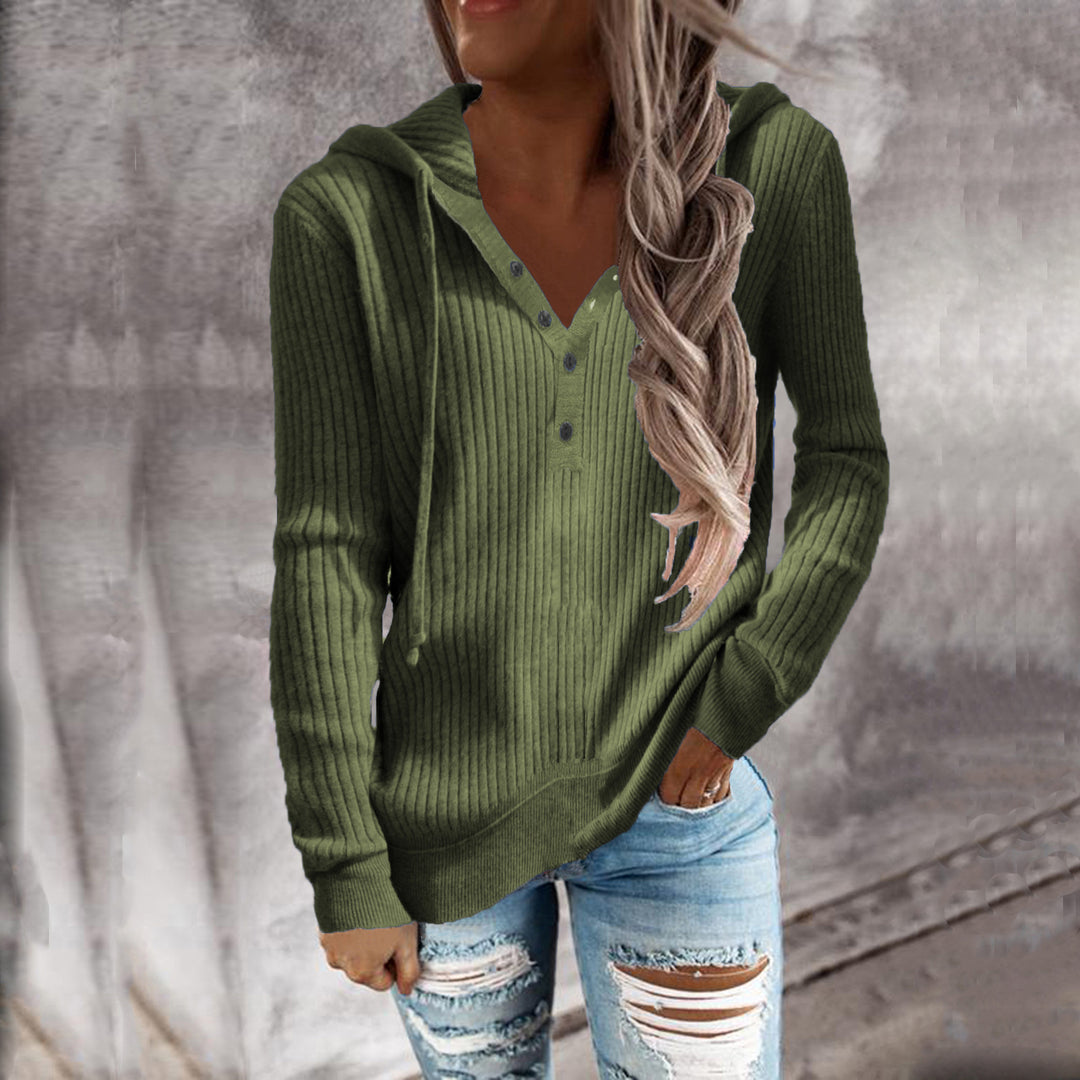 Damer hoodie med strukturerad ribbdesign och praktiska knappar Mirla-Eva Jonsson