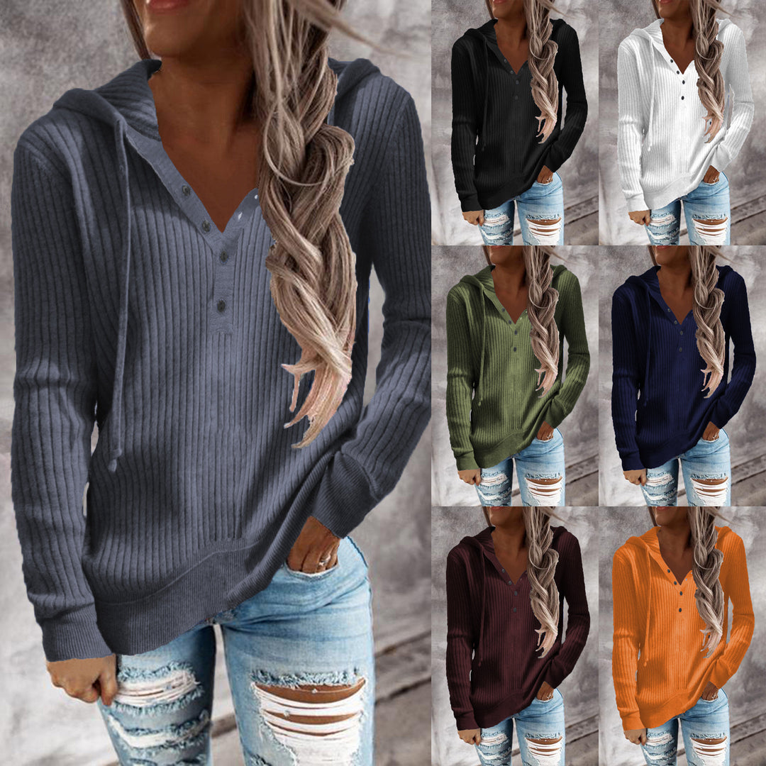 Damer hoodie med strukturerad ribbdesign och praktiska knappar Mirla-Eva Jonsson
