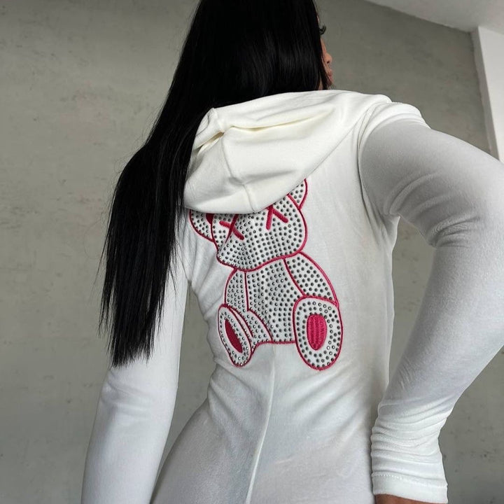 Damer hoodie set med glittrande björnmotiv Mirla-Eva Jonsson
