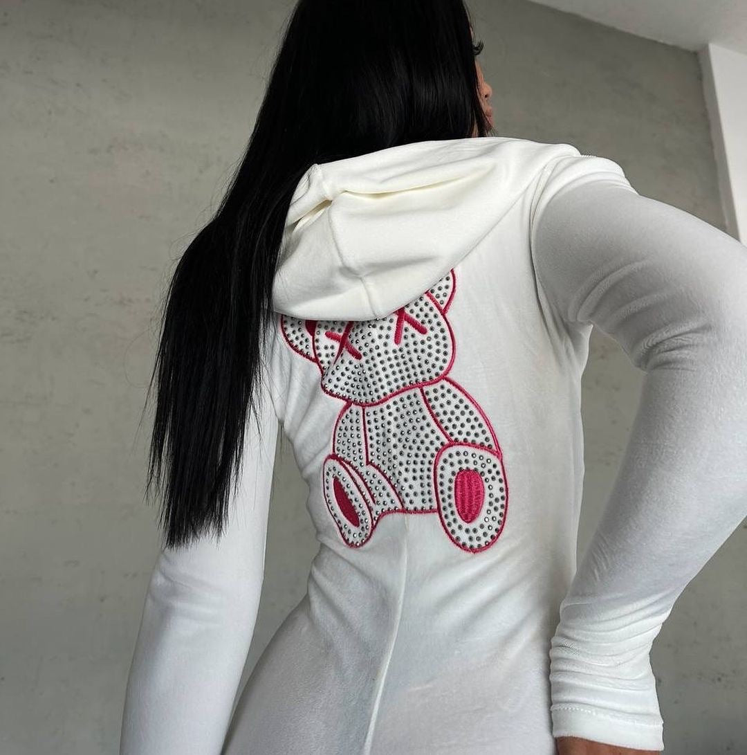 Damer hoodie set med glittrande björnmotiv Mirla-Eva Jonsson