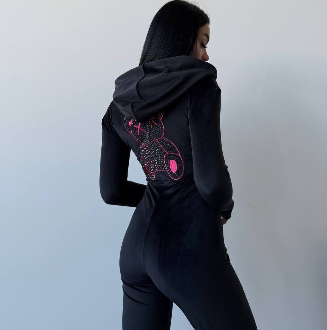 Damer hoodie set med glittrande björnmotiv Mirla-Eva Jonsson