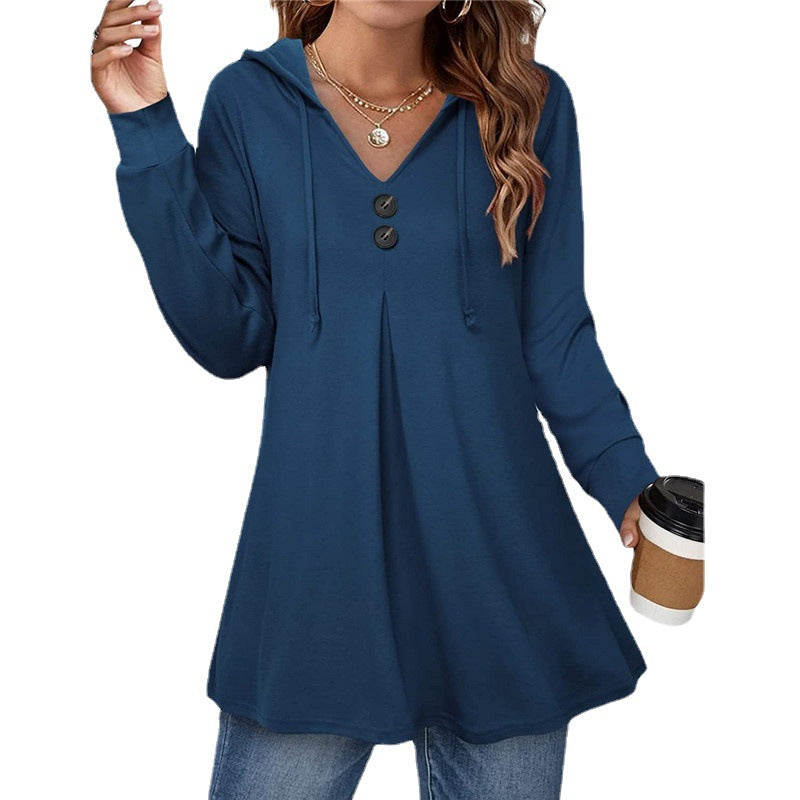 Damer hoodie tunika med knapppDetalj och asymmetrisk skärning Mirla-Eva Jonsson