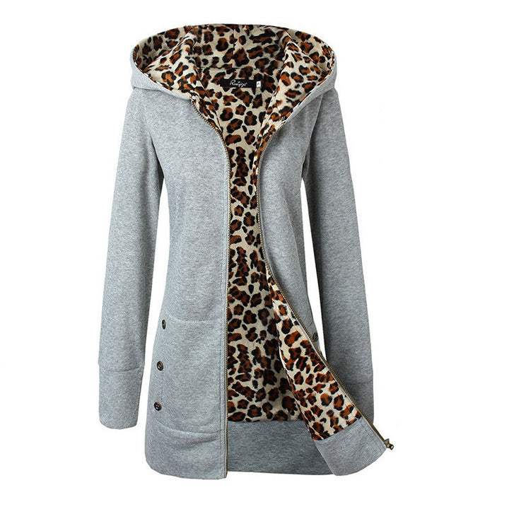 Damer hoodiejacka med leopardfoder Mirla-Eva Jonsson