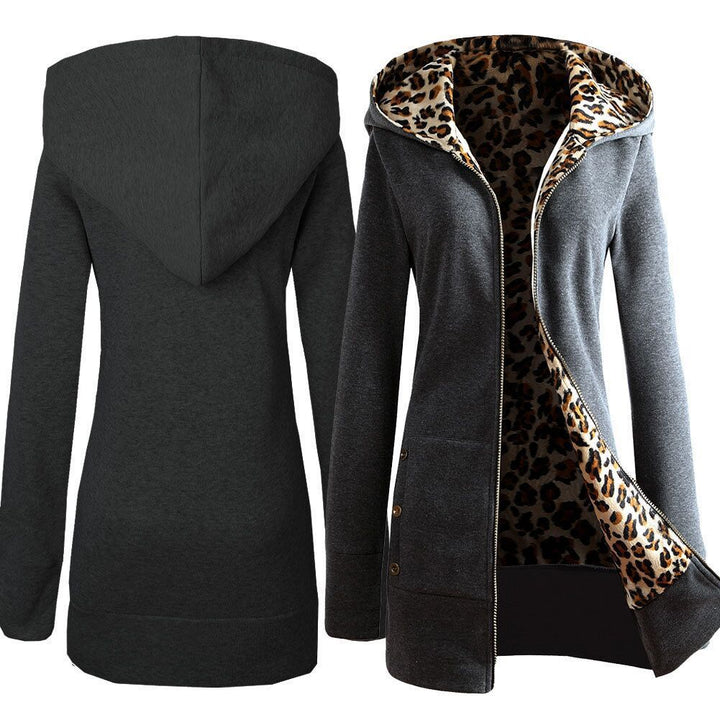 Damer hoodiejacka med leopardfoder Mirla-Eva Jonsson