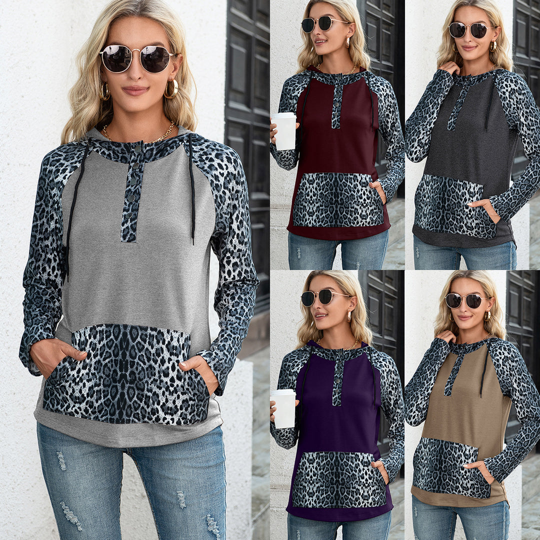 Damer huvtröja med leopardmönster och känguruficka Eva Jonsson-Eva Jonsson