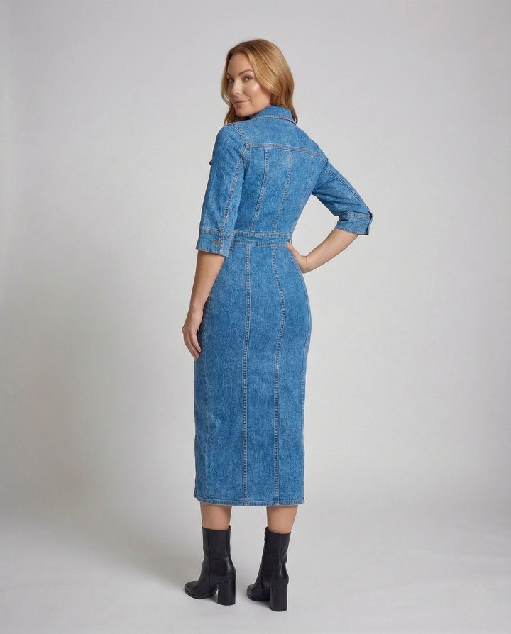 Damer jeans midiklänning med knapplista-Eva Jonsson