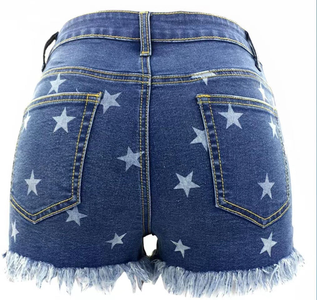 Damer jeans-shorts med lekfullt stjärn-design och fransavslut Eva Jonsson-Eva Jonsson