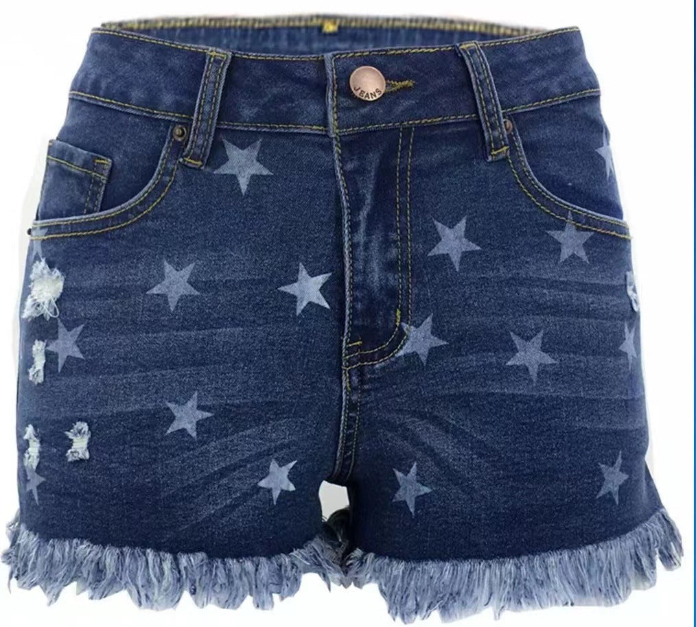 Damer jeans-shorts med lekfullt stjärn-design och fransavslut Eva Jonsson-Eva Jonsson