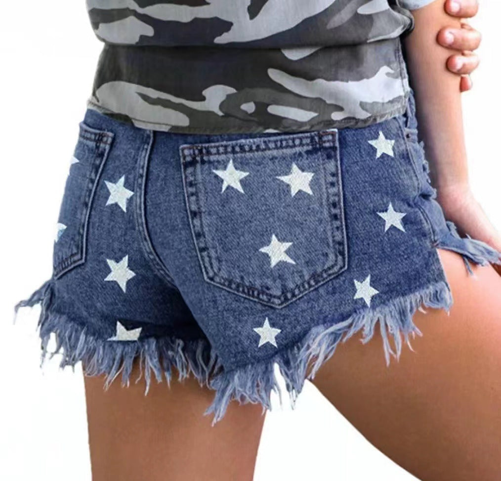 Damer jeans-shorts med lekfullt stjärn-design och fransavslut Eva Jonsson-Eva Jonsson
