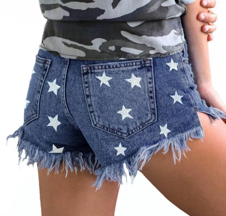 Damer jeans-shorts med lekfullt stjärn-design och fransavslut Eva Jonsson-Eva Jonsson