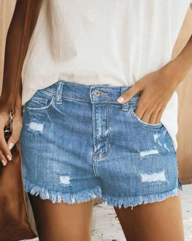 Damer jeanshotpants i avslappnad distressed-look med fransar Eva Jonsson-Eva Jonsson