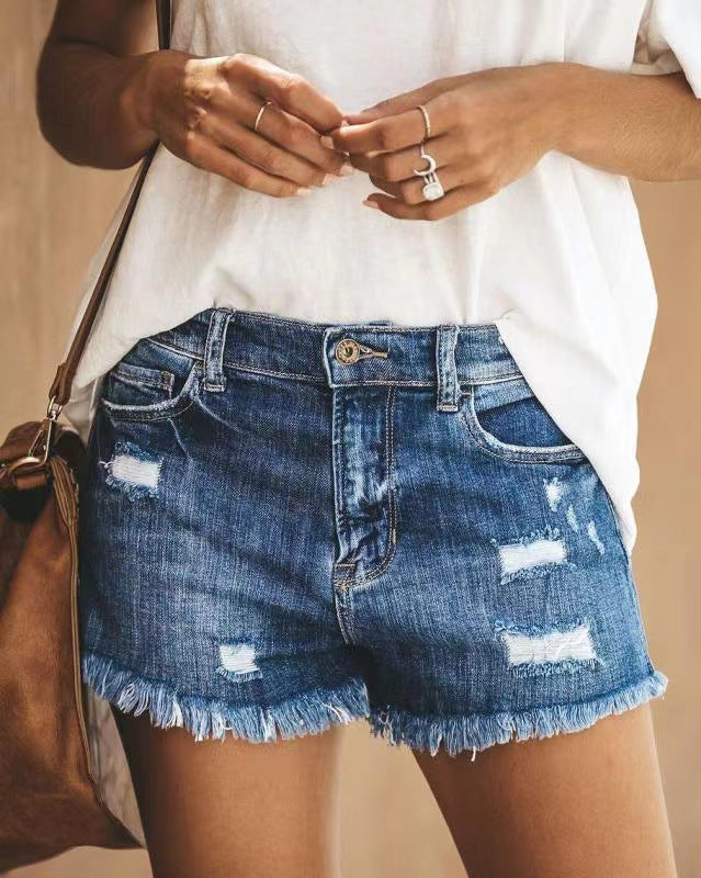 Damer jeanshotpants i avslappnad distressed-look med fransar Eva Jonsson-Eva Jonsson
