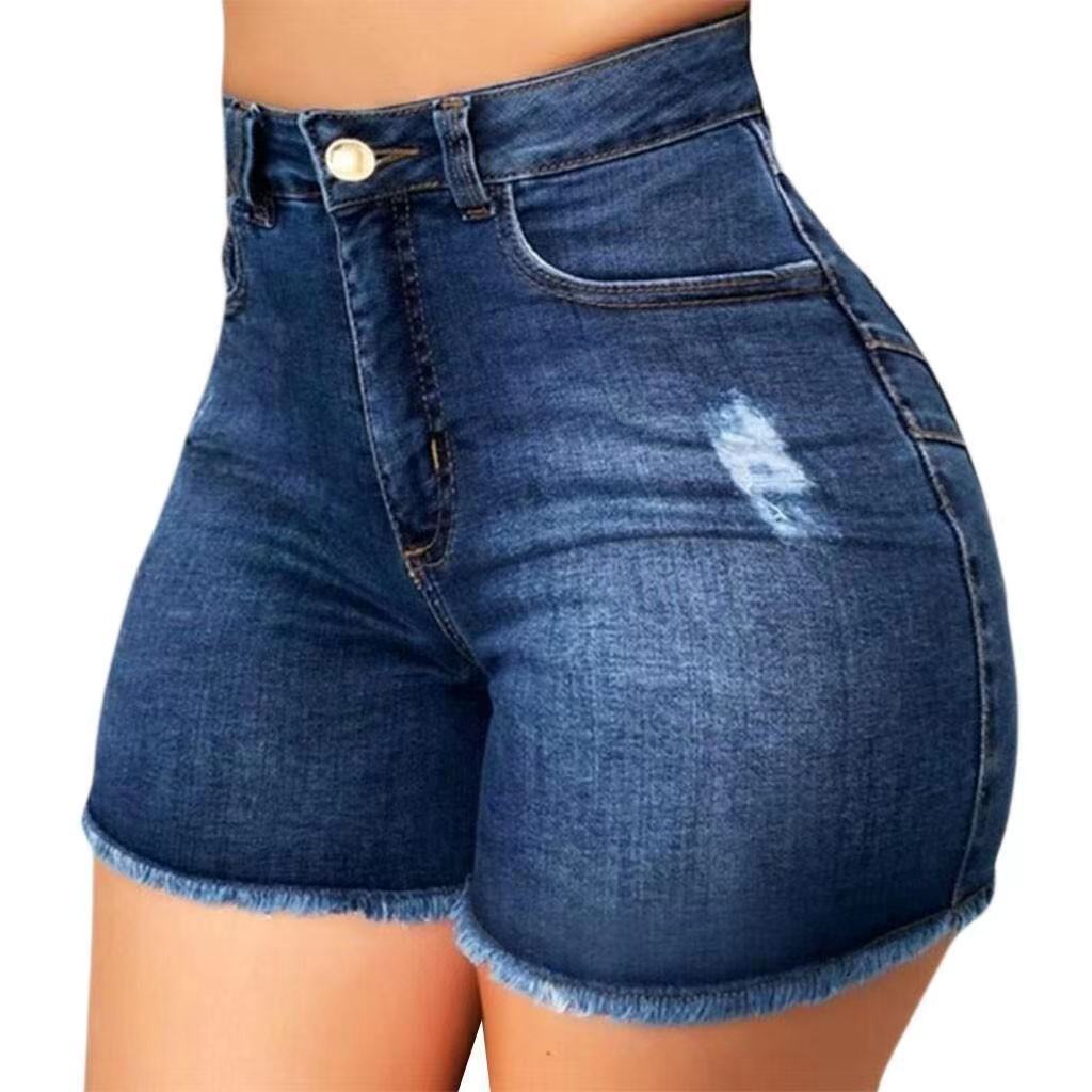 Damer jeansshorts med hög midja och fransig fåll Mirla-Eva Jonsson
