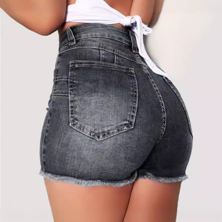 Damer jeansshorts med hög midja och fransig fåll Mirla-Eva Jonsson