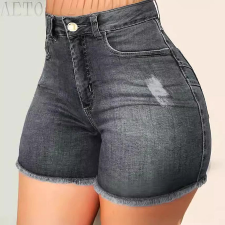 Damer jeansshorts med hög midja och fransig fåll Mirla-Eva Jonsson