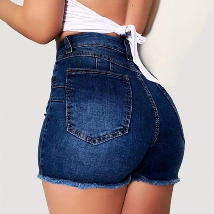 Damer jeansshorts med hög midja och fransig fåll Mirla-Eva Jonsson