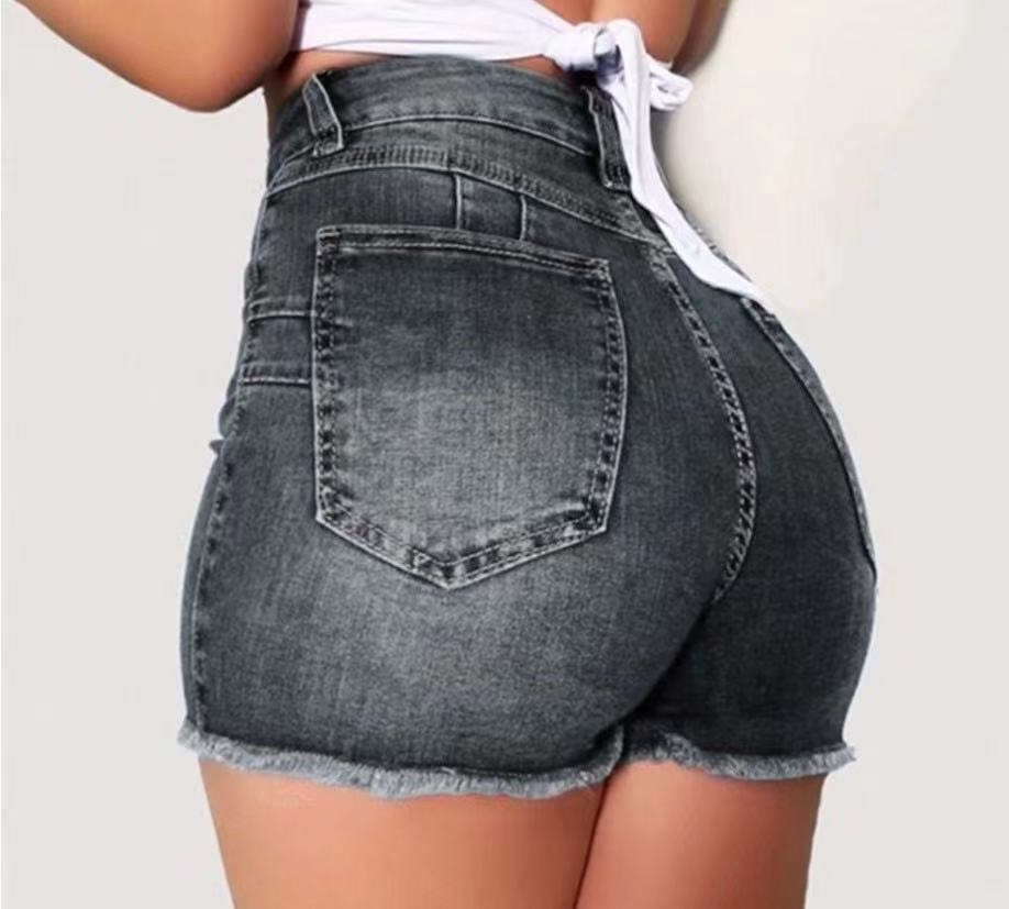 Damer jeansshorts med hög midja och fransig fåll Mirla-Eva Jonsson