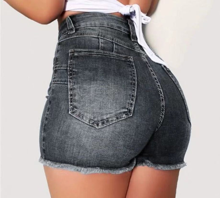 Damer jeansshorts med hög midja och fransig fåll Mirla-Eva Jonsson