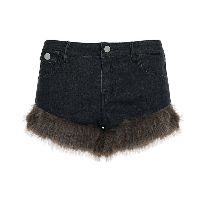Damer jeansshorts med lyxig konstpälskant Mirla-Eva Jonsson