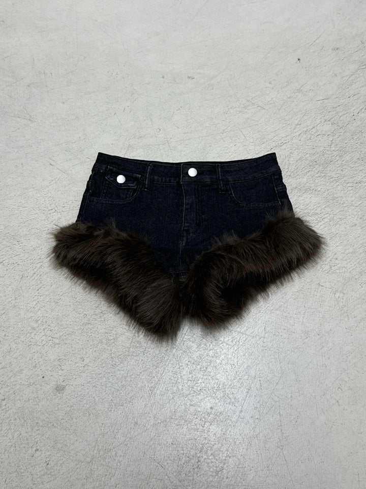 Damer jeansshorts med lyxig konstpälskant Mirla-Eva Jonsson
