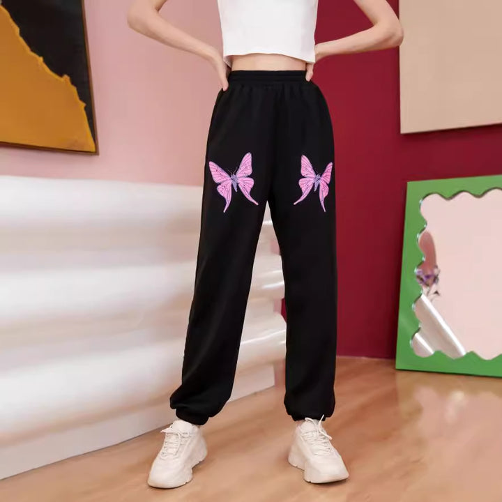 Damer joggingsbyxor med färgglad fjärils-motiv Mirla-Eva Jonsson