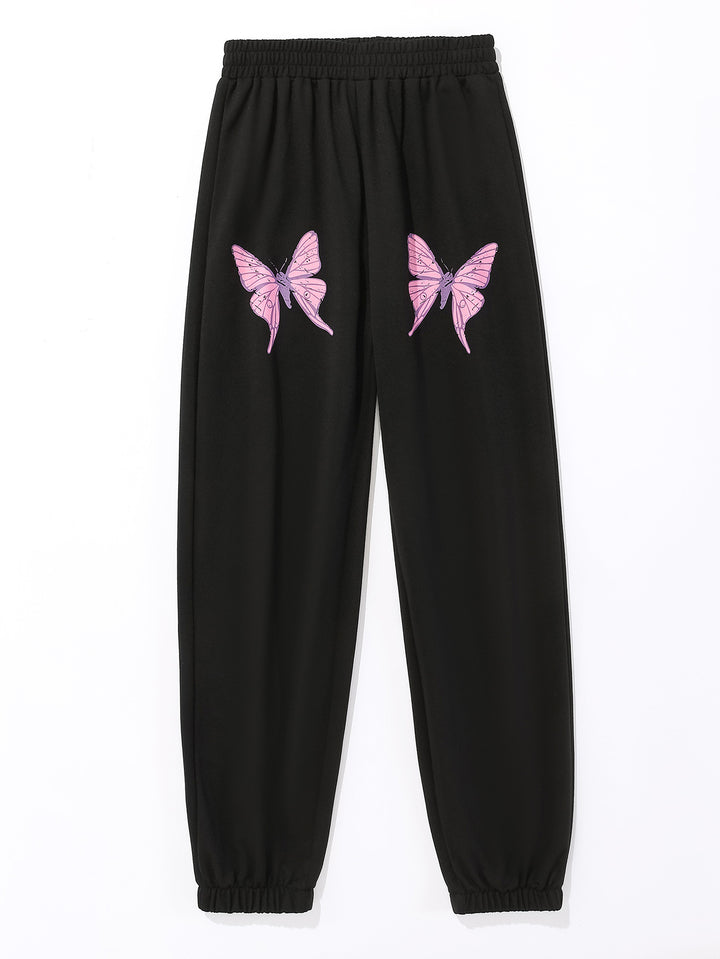 Damer joggingsbyxor med färgglad fjärils-motiv Mirla-Eva Jonsson