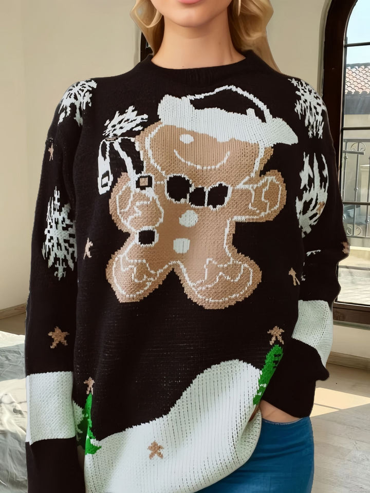Damer jultröja med festligt pepparkaksmotiv Mirla-Eva Jonsson