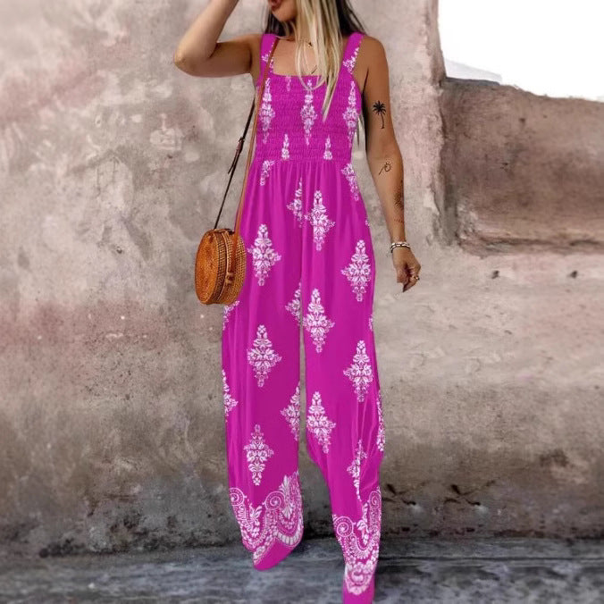Damer jumpsuit med elastisk midjeband och blommiga dekorationer Mirla-Eva Jonsson