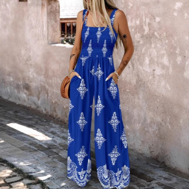 Damer jumpsuit med elastisk midjeband och blommiga dekorationer Mirla-Eva Jonsson