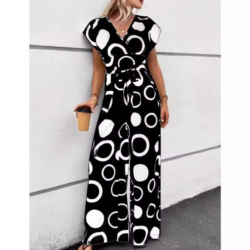 Damer jumpsuit med modernt cirkelmönster och bälte Mirla-Eva Jonsson