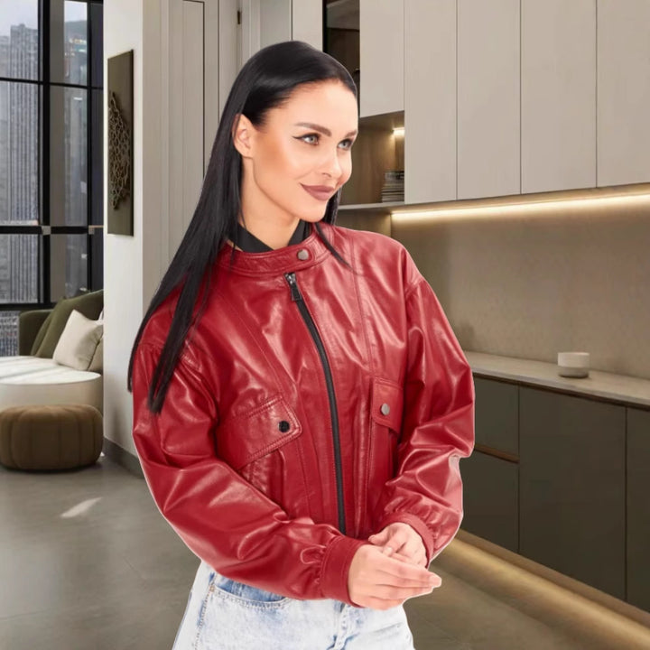 Damer klassisk konstläderjacka i mode oversized snitt Mirla-Eva Jonsson
