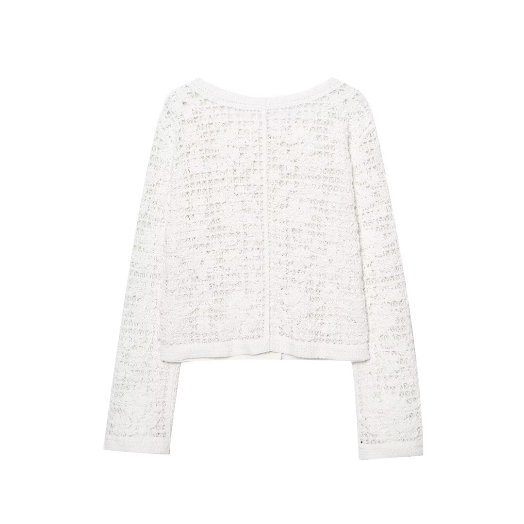 Damer kofta med fin virkad struktur och praktiska fickor Mirla-Eva Jonsson