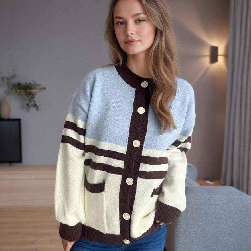 Damer kofta med stiliga ränder och praktiska fickor Mirla-Eva Jonsson