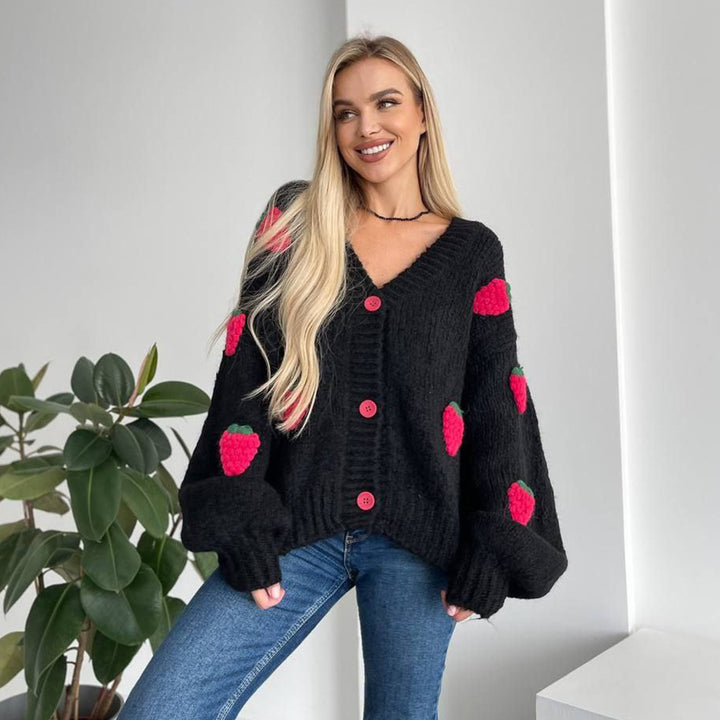 Damer kofta med unika jordgubbsmotiv Mirla-Eva Jonsson