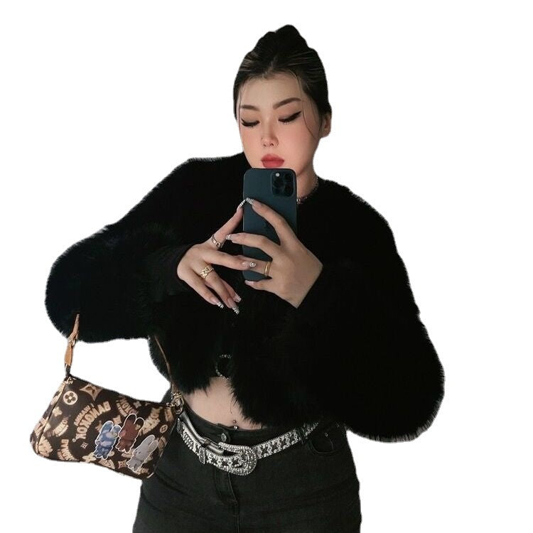 Damer konstfull kort kappa i konstpäls med voluminösa ärmar Mirla-Eva Jonsson