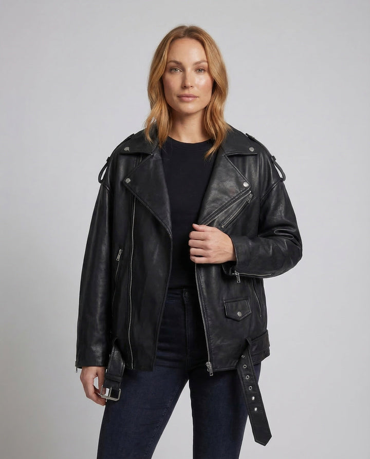 Damer konstläder bikerjacka oversized-Eva Jonsson