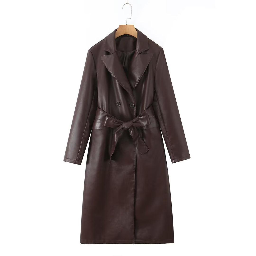 Damer konstläder trenchcoat med midjebälte och elegant ficksydd Mirla-Eva Jonsson