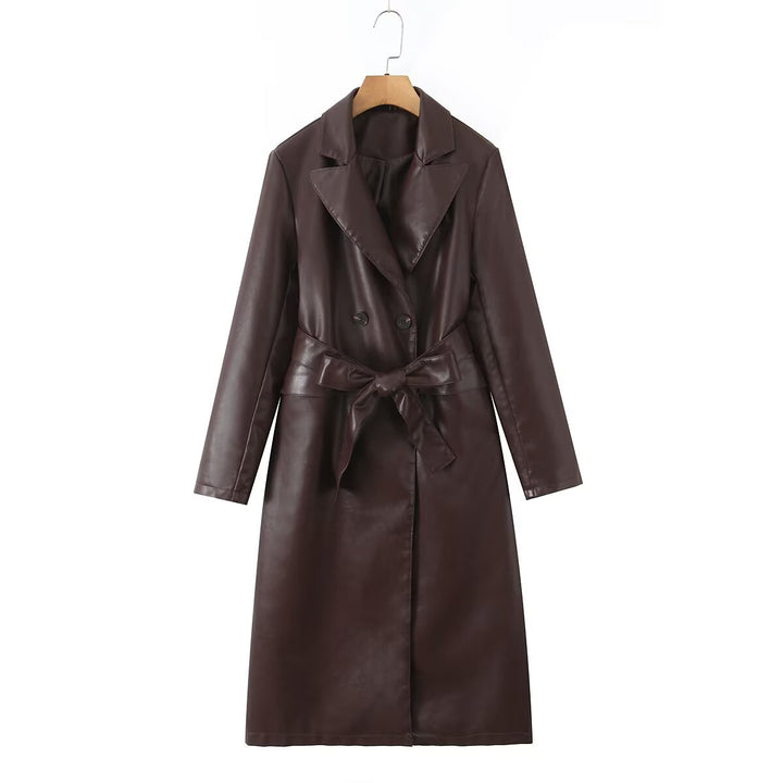 Damer konstläder trenchcoat med midjebälte och elegant ficksydd Mirla-Eva Jonsson