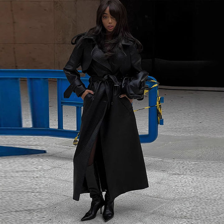 Damer konstläder trenchcoat med överdel och midjebälte Mirla-Eva Jonsson