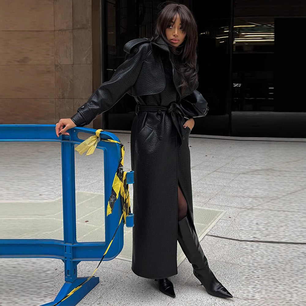 Damer konstläder trenchcoat med överdel och midjebälte Mirla-Eva Jonsson