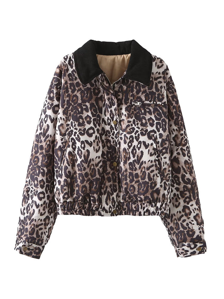 Damer konstläderjacka med attraktivt leopardmönster och elastisk midja Mirla-Eva Jonsson