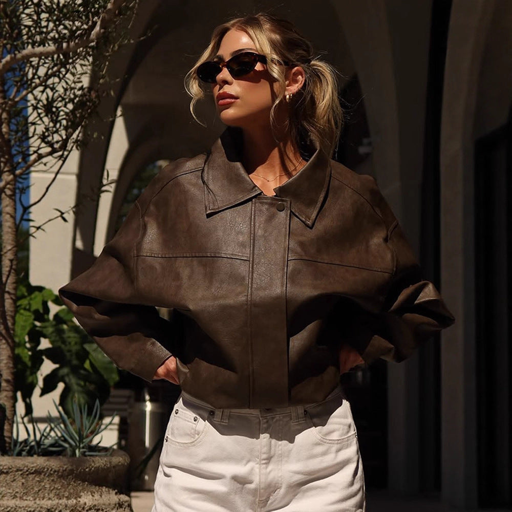Damer konstläderjacka med avslappnad oversized skärning Mirla-Eva Jonsson