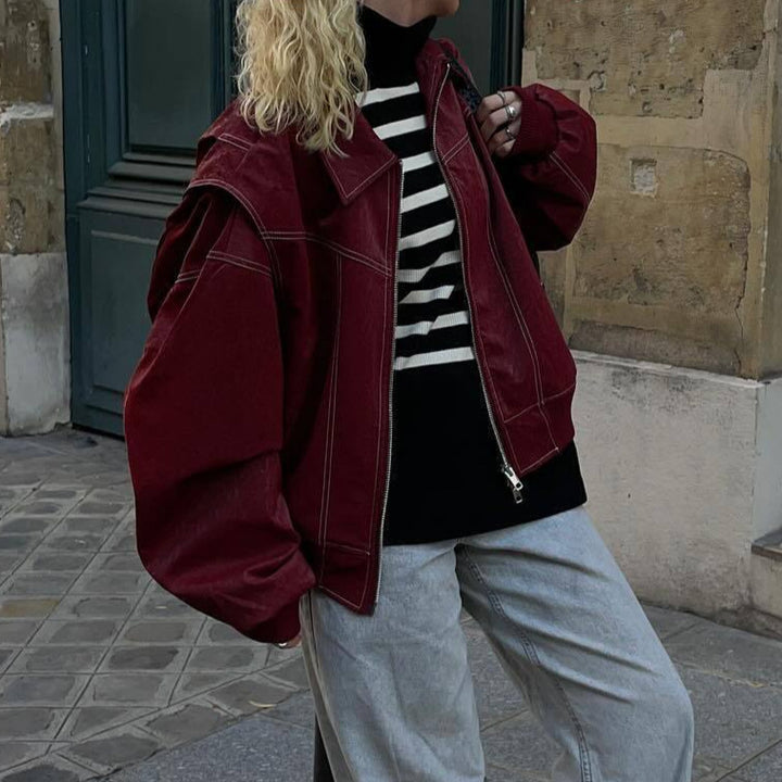 Damer konstläderjacka med elastiska muddar och hög krage Eva Jonsson-Eva Jonsson