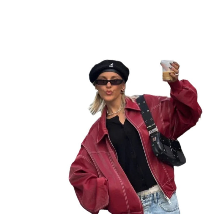 Damer konstläderjacka med elastiska muddar och hög krage Mirla-Eva Jonsson